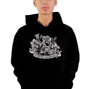 Vagabond Old School Pullover Hoodie (Black & White Print) - Tattoo Vagabond